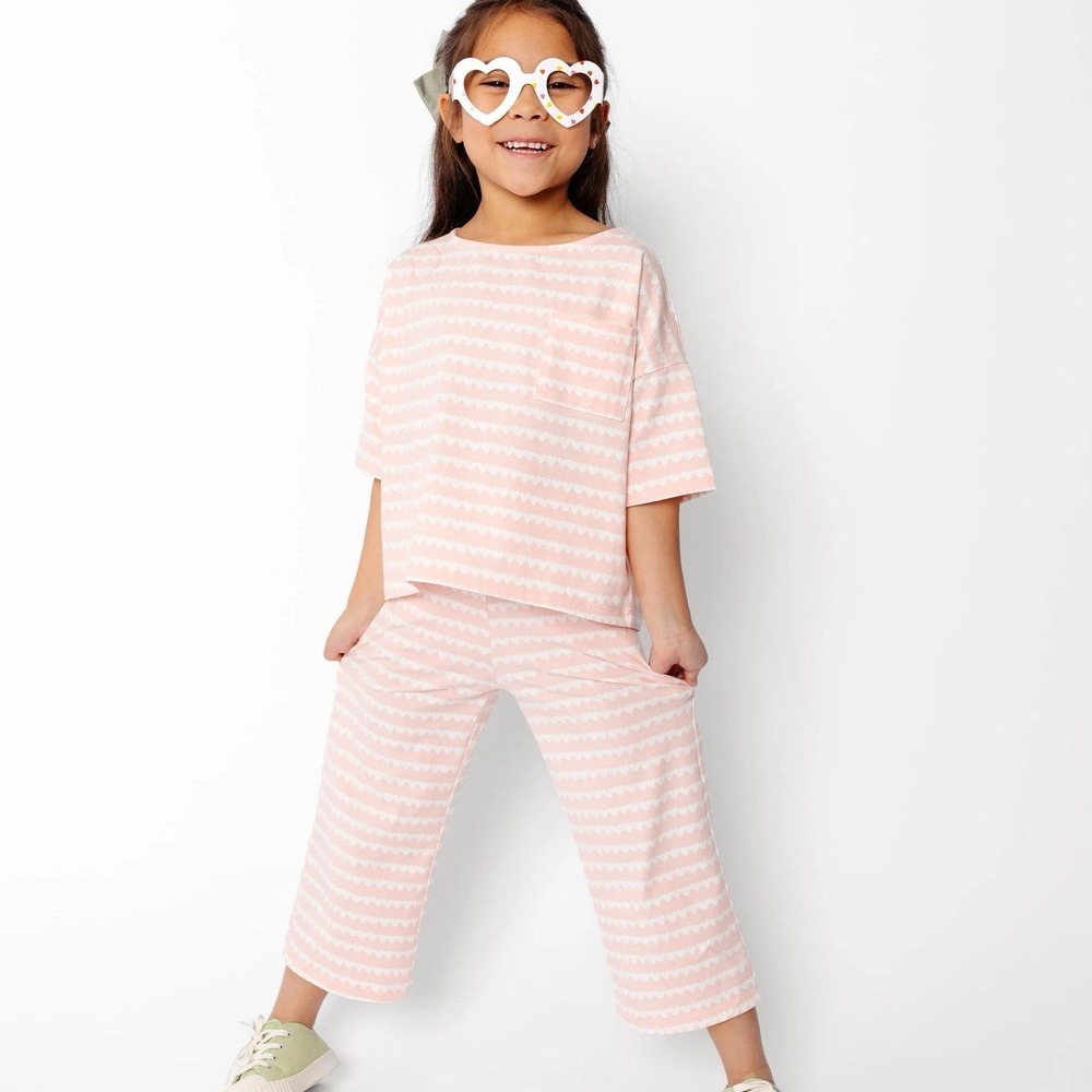 Alice + Ames Girls Youth Pink "The Lounge Set" in Wild at Heart Pattern Size 4